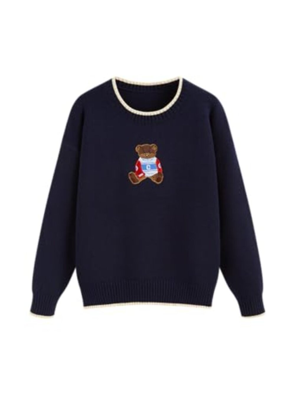 Women's Bear Graphic Crewneck Cropped Pullover Sweater